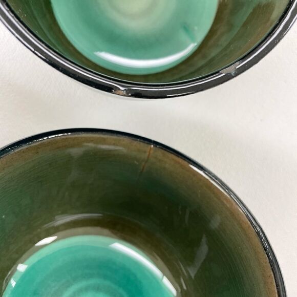 Waku West Germany set of 6 cups and saucers 1960s teal green violet stripes - Picture 6 of 6